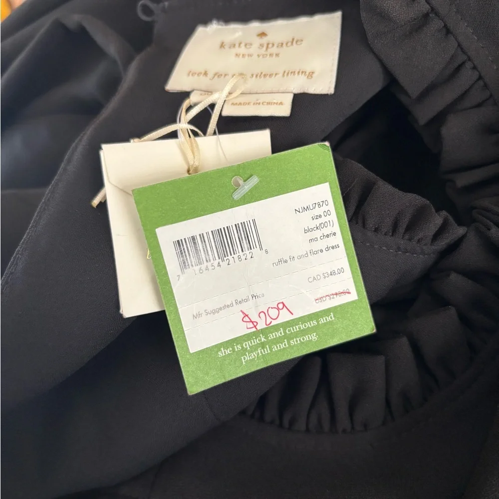 KATE SPADE Ma Cherie Black Ruffle Dress New Size 00 NWT - Picture 5 of 7
